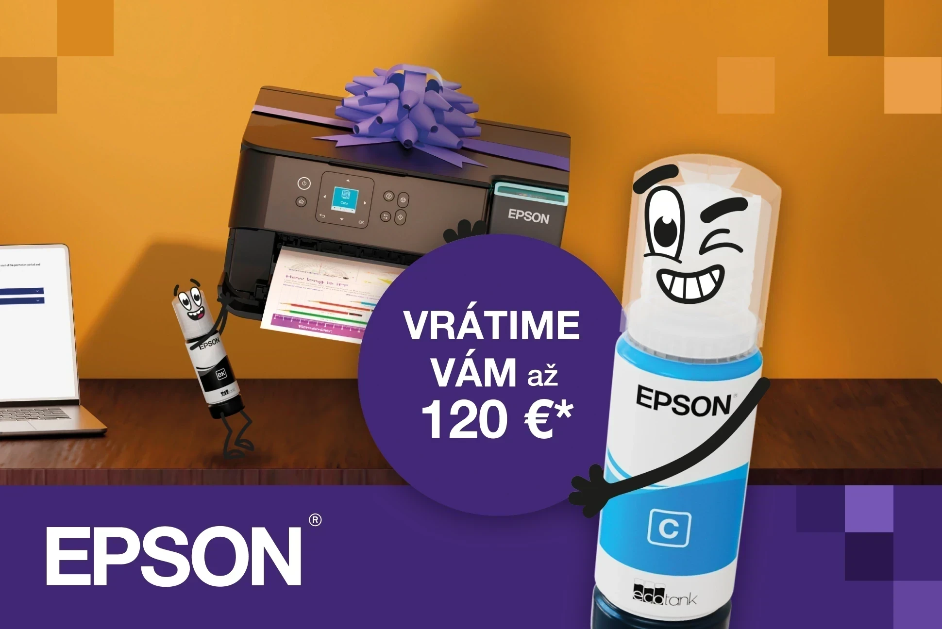 Získajte späť až 120 € pri nákupe vybranej tlačiarne Epson EcoTank